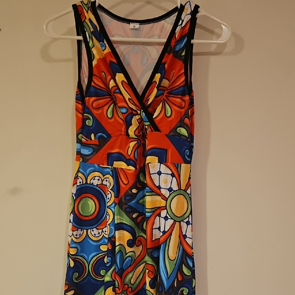 Majolica Italian Dolce Vita Capri Style Vibrant Multicolor Sleeveless Dress